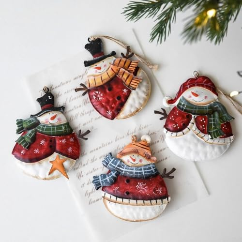 Schneemann-Anhänger aus Metall für Weihnachtsbaum zum Aufhängen und saisonale Kranzdekoration (D)