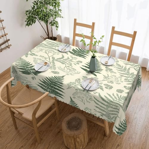 Ginfult Rechteckige Tischdecke, Motiv: Farne und Blätter, 137 x 183 cm, wasserabweisend, länglich, waschbar, Tischdecke für Esszimmer, Hochzeit, Salbeigrün