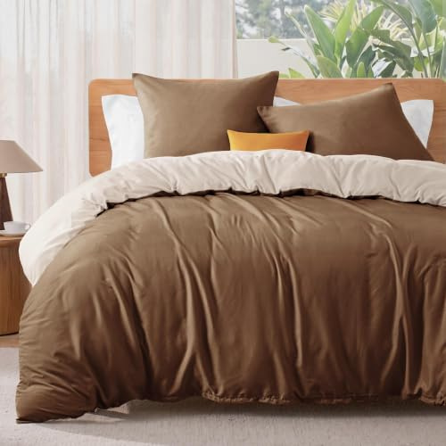 Exclusivo Mezcla Bettwäsche 200x200 cm, 1 Bettbezug und 2 Kissenbezüge | 3 Teilig Bettwäsche-Set, 1 Bettbezug mit Reißverschluss und 2 Kissenbezüge 80x80 CM, Doppelseitig und Superweich, Braun