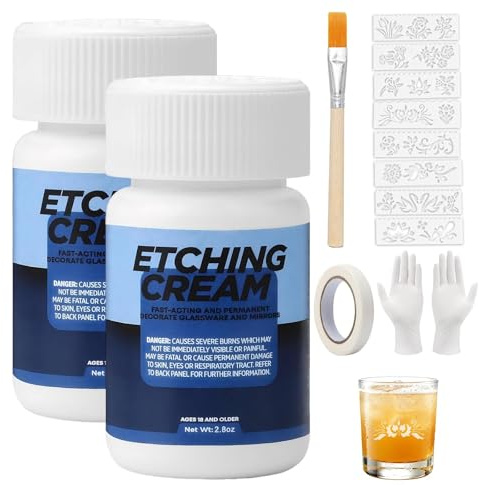 2 Stück 80g Ätzpaste Für Glas,Glas Ätzpaste,Glass Etching Paste,Inklusive Schablonenset,Klebeband,1 Paar Handschuhen Und Auftragsbürste,Geeignet Für Milchglastüren Und Weingläser
