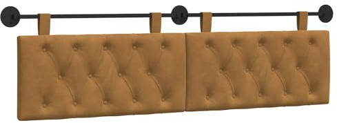 vidaXL Hängendes Kopfteil Braun Samt, Schlafzimmer, modernes Wand-Kopfteil, rechteckig mit Samtbezug, gesteppt, Holzwerkstoff, platzsparende Dekoration