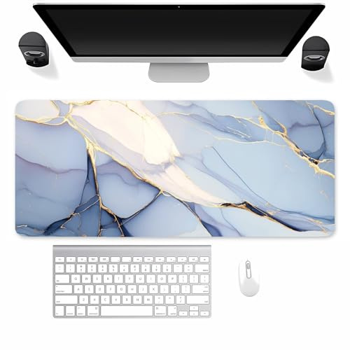 Large Gaming Mouse Mat White Marble, Mouse Pad 800x300mm, Computer Keyboard Mousepad Extended Desk Mat, Soft Smooth Surface and Anti-Slip Rubber Base for Office/Gaming