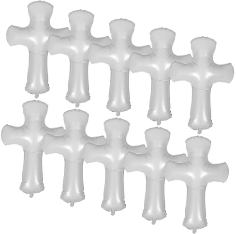 MUCKLILY 10 Pezzi Palloncino a Croce Bianco in Pellicola di Alluminio per Battesimo e Confermazione, Decorazione Religiosa, Facile da Montare Ambienti Domestici