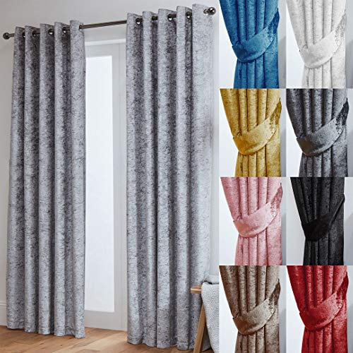 John Aird Crushed Velvet Fully Lined Eyelet Curtains (Silver, 90 Wide x 90 Drop)