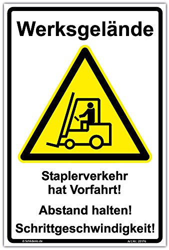 Schild Werksgelände Staplerverkehr hat Vorfahrt Hinweisschild 600x400mm Hochformat, stabile Aluminiumverbundplatte 3mm stark, inkl. 4 Eckbohrungen