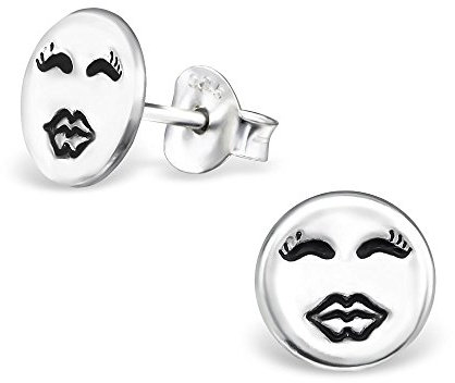 Laimons Mädchen Kids Kinder-Ohrstecker Ohrringe Kinderschmuck Smiley Gesicht Kuss Kiss Platte Scheibe oxidiert glanz aus Sterling Silber 925
