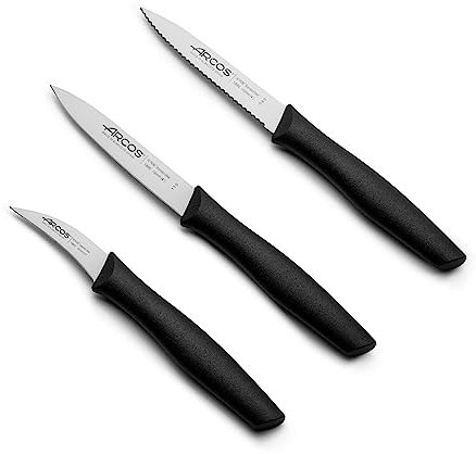 Arcos Set 3 Schälmesser aus Edelstahl - Ergonomischer Griff aus Polypropylen, Ideal für Schneiden von Obst, Gemüse und Knollen - Schwarz, Serie Nova
