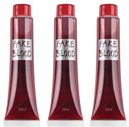 3 Packs Fake Blood Tubes 28ml Halloween Vampire Zombie Costume Makeup SFX | for Vampire, Zombie and Dracula Looks, Non Toxic Latex Free Face and Body Paint, Theatrical Wounds, Scars and Costume Parties