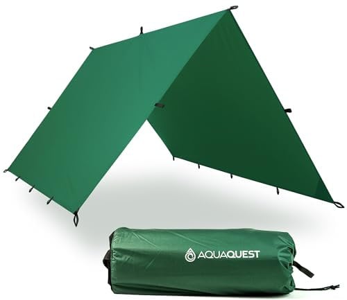 AquaQuest Guide wasserdichte Campingplane - Ultraleichter Biwak-Unterschlupf oder Regenschutz - Wandern, Hängematte & Überleben, 3 x 2 m Grün