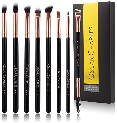 Oscar Charles Ensemble de 8 Pinceaux de Maquillage pour les Yeux Professionnels avec Pinceau à Mélange Doux, Pinceau à Fard à Paupières et Pinceaux à Sourcils, Or rose