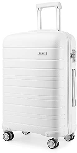 KONO Luggage Sets Gepäcksets Koffer Trolleys Set 2 Teilig Kofferset Polypropylen Hartschalenkoffer Reisekoffer mit 4 Rollen und TSA Schloss, Kofferset-XL-M (Weiß)