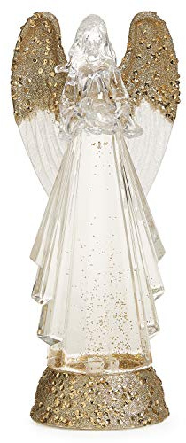 Roman 12.75-Inch Lighted Swirl Angel with Gold Wings Confetti Lites – USB-Powered Tabletop Christmas Decoration – Sparkling Holiday Accent with LED Lights