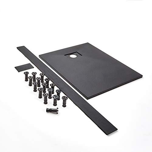 Milano Rasa Graphite Textured Slate Effect Rectangular Shower Tray Riser Kit - 1200mm x 800mm