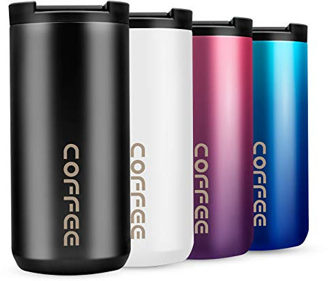 Travel Mug, Double Walled Coffee Cup 350ml Vacuum Insulation Stainless Steel with Leakproof Lid Eco-Friendly, for Hot and Cold Water Coffee and Tea (Black)