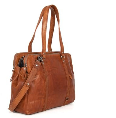 Spikes & Sparrow Leren Laptop Schoudertas - Kansas - Brandy Cognac