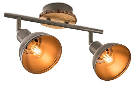 Home Sweet Home Landhaus LED Deckenleuchte | Denver | 33/10.5/24cm | Naturfarben | 2 Flammig | Holz und Metall | Dimmbar | inkl. LED-Leuchtmittel | E14 | 4W | 400lm | warmweißes Licht