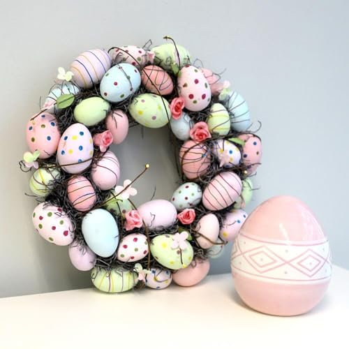 BURI Osterkranz mit Eiern D 45cm Türschmuck Ostereier Ostern Pastellfarben Hänger Neu