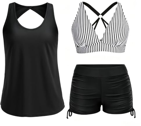 Yonique Tankini-Badeanzug für Damen, Schwimm-Tank-Top-BH mit Boyshorts, 3-teilig