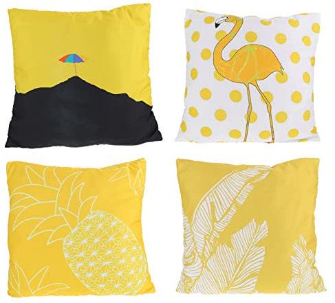 Abaodam 4pièces Housses De Coussin Décoratives Imprimé Floral Jaune Idéales pour Canapé Chambre Et Voiture Les Taches Rayures Attentionné pour Vos Proches