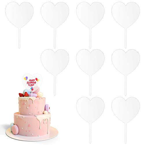 10 Stück Acryl Kuchen Topper, Acryl Torten Topper, Acryl Cake Topper, Acryl Kuchenaufsätze, Transparent, Herzform, DIY Cake Topper für Hochzeit, Jubiläum, Geburtstagsfeier, Babyparty