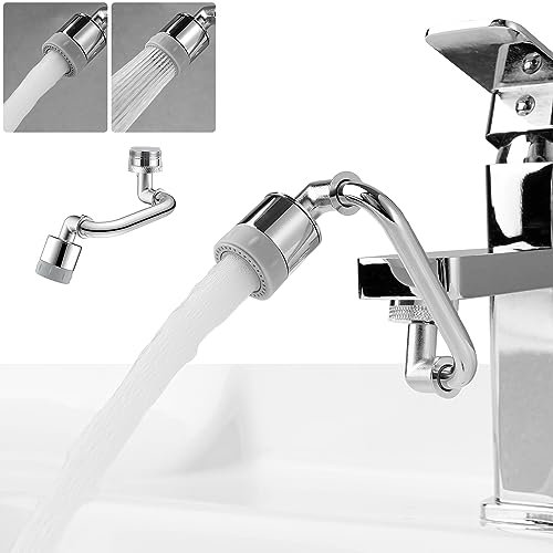 Hibbent Tap Aerator, 1080 Degree Swivel Faucet for Bathroom Sink, Dual Function 2- Water Flow Big Angle Twist and Rotation Aerator for Kitchen Sink (24mm Male ThreadChrome)