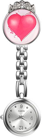 Avaner Krankenschwesteruhr Krone Design Herz Muster Pflegeruhr mit Pin/Clip FOB Analog Quarzwerk Ansteckuhr Schwesternuhren Taschenuhr für Arzt Doktor Krankenschwester