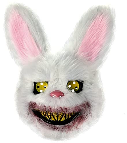 UNOLIGA Halloween Maske Horror Hasenmaske, Gruselige Halloween Maske für Erwachsene Kinder, Lustige Bunny Maske für Halloween Kostüm Karnevalsparty Cosplay Maskerade, Blutige Kaninchen Maske