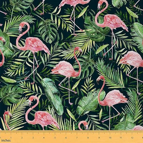 Flamingo Polsterstoff by The Yard, Tropisches Palmblatt Dekostoff für Polster und Heim-DIY-Projekte, Hawaii-Blätterzweige botanischer wasserdichter Outdoor-Stoff, 4,5 m, Grün Rosa