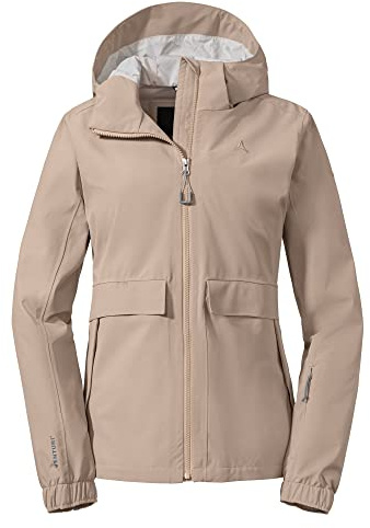 Schöffel Damen Jacket Lausanne L, Funktionsjacke mit Kapuze, wasserdichte Übergangsjacke mit Pack-Away-Tasche, humus, 48