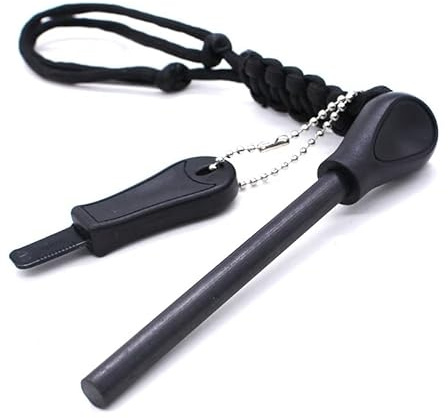 Ferro Rod Fire Steel & Striker | Military NATO Style | Fire Striker | Flint Fire-Starting | Bushcraft, Camping, Backpacking (Black)