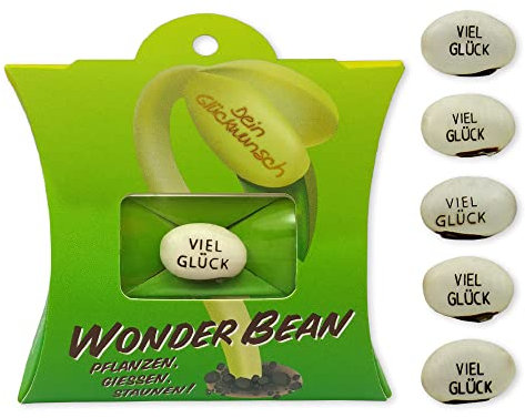 Feel Green Wonder Bean (5 Stk), Viel Glück, Bohne Mit Eingravierter Glücksbotschaft, Made in Austria, Nachhaltige Geschenkidee, Pflanzen-Gießen-Staunen