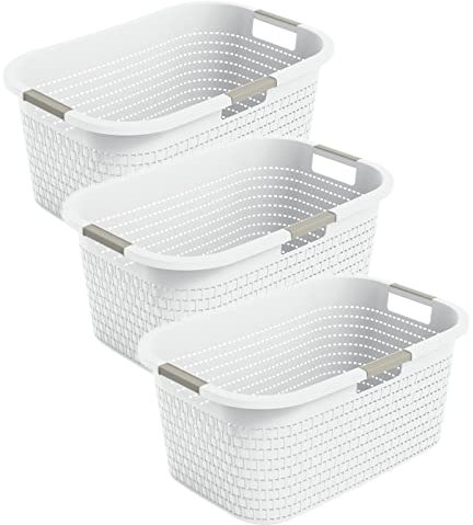 Rotho Country 3er-Set Wäschekorb 40l, Kunststoff (PP) BPA-frei, weiss, 40l (58.0 x 38.9 x 25.1 cm)