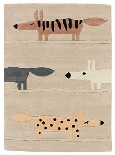 RugVista, Puppy, Kinderzimmer Teppich, 100 x 160 cm, Kinderteppich für Kinder, Spielteppich für Babys, Modernes Design, Handgetuftet, Kurzflor, Wolle, Keine schädlichen Stoffe, Beige