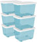 Cetomo 55L*6 Storage Boxes with Wheels, Plastic Storage Box with Lid, Latching Buckles, Click Closure, Stackable, Nesting, Durable Organizer for Home Office Clothes, Clear Blue, 55L-6 Pack