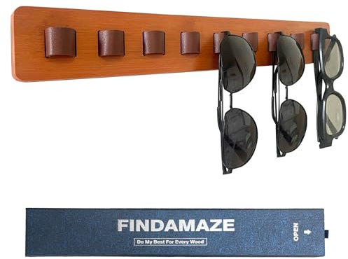 FINDAMAZE Organizador Gafas De Sol - Soporte Gafas Madera Expositor Gafas Pared,Porta Gafas 9 Ganchos, Expositor Gafas De Sol, Decoración del hogar, (Color Madera-1pcs-long)