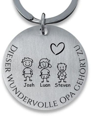 SMARTEON Personalisierter Schlüsselanhänger mit Gravur für Mama, Papa, Oma, Opa, mit Namen und Symbolen, individuelles Geschenk für Weihnachten, Geburtstag, Hochzeit, einzigartiges Andenken (Opa)