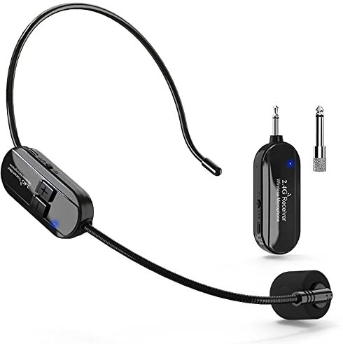 VOVIGGOL Micrófono Inalámbrico Diadema, 2.4G Micrófono de Diadema Inalámbrico 2 en 1, Alcance 50M, Micrófono de Cabeza para Guía Turístico, Amplificador de Voz, Sistema PA, Enseñanza, Fitnes