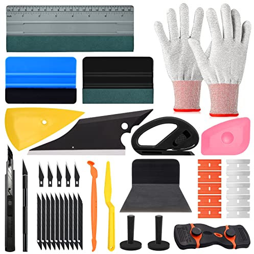 EHDIS Pro Window Tint Installation Kit Vinyl Wrap Tool Vehicle Tint Squeegee Window Tint Film Car Wrapping Tools with Wrap Knife and Blades, Magnetic Holders,Vinyl Gloves,Felt Squeegee