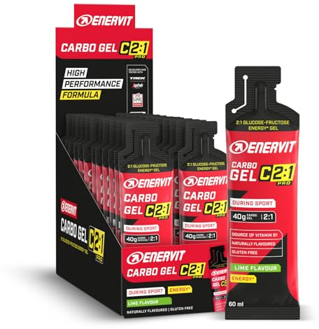 Enervit, Carbo Gel C2:1PRO Lime, Gel Energetico, 40g di Carboidrati, Per Attività ad Alta Intensità, +50% di Carboidrati Assorbiti, Gusto Lime, Senza Glutine, Alta Digeribilità, 24 Pack da 60ml