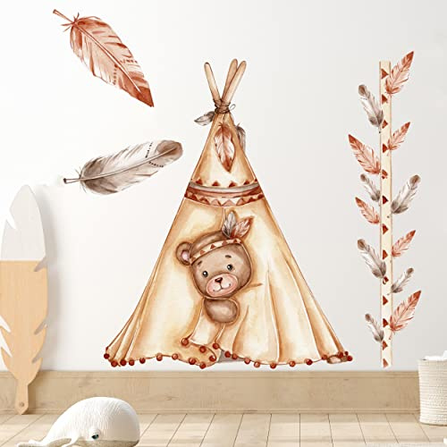 WANDKIND Bär im Tipi Zelt V328 Wandtattoo Kinderzimmer | handgezeichnet | AUFKLEBER Kindergarten | Wandsticker Babyzimmer, Kinderzimmer Bär (60 x 60 cm)