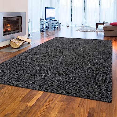 Teppich-Traum handgemachter Woll-Teppich Wohnzimmer Gästezimmer Designer strapazierfähig weich modern Uni anthrazit, 120 x 170 cm
