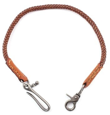 Hosenkette mit Karabiner Schlüsselkette Kellnerkette aus Leder & Stahl Brieftaschenkette 60 cm Sicherheits Wallet Chain (Hellbraun)