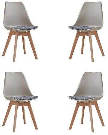 EGOONM 4er Set Moderne Esszimmerstühle, Küchenstühle mit Gepolstertem Leinenkissen, Nordische Stühle für Küche, Büro und Wohnzimmer (Braun-GZ)