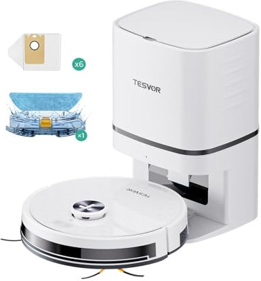 Tesvor S7PRO AES Saugroboter mit Wischfunktion &automatische Staubentleerung LiDAR Navigation Hinderniserkennung ultrastarke Saugleistung 6000 Pa Laufzeit für Teppiche & Tierhaare APP Steuerung
