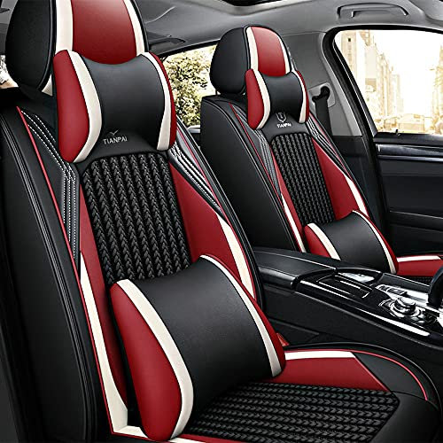 Awotzon Autositzbezug Für Jeep Renegade 2012-2023 5 Sitze Autositzbezüge Komplettset Allwetter Auto Sitzauflage Kunstleder sitzbezüge(Deluxe Edition Schwarz-Burgund)