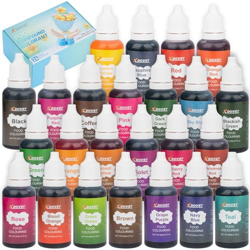 Airbrush Lebensmittelfarbe: 24 Farben essbar für Airbrush Kit für Cupcakes, Kekse & Desserts, geschmacksneutrale Farben essbar Airbrush Pigment (0,7 Fl. OZ jede Flasche)