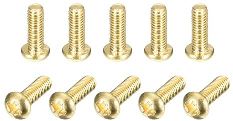 sourcing map Brass Machine Screws, M3x8mm Phillips Pan Head Fastener Bolts for Furniture, Office Equipment, Electronics 60Pcs