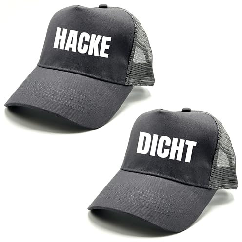 Herzbotschaft 2er Set Baseball Caps in Mesh Optik mit Spruch | HACKE DICHT | Farbwahl | Unisex Baseball Mützen | hochwertiger Druck | OneSize durch verstellbaren Klipp-Verschluss