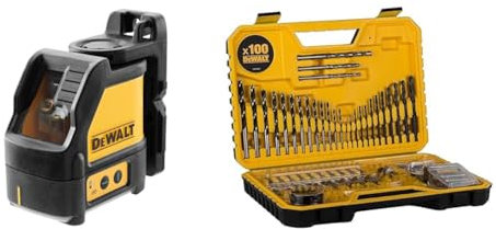 DEWALT DW088CG 2-Way Self Levelling Cross Line Green Beam Laser with Carry Case & DT71563-QZ Combination Drill Bit Set - 100 Pieces - Black Durable Case Included