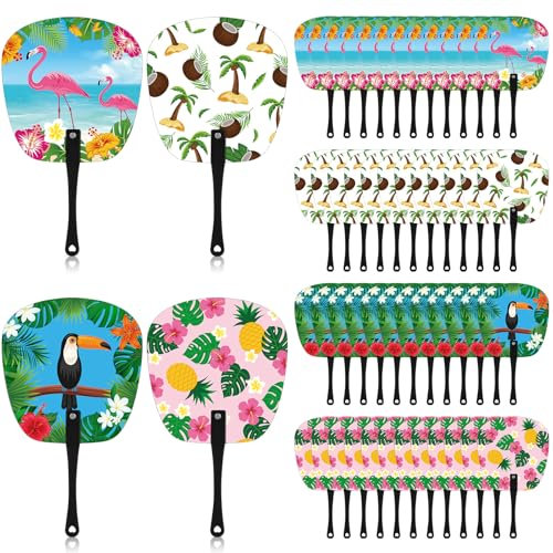 Threehoney 48 Pcs Summer Handheld Fan Bulk Plastic Cooling Handheld Fans with Handle Plastic Gifts for Summer Women Man Girls Daily Use Festival Wedding Outdoor Game Party Favors Decoration, 4 Styles